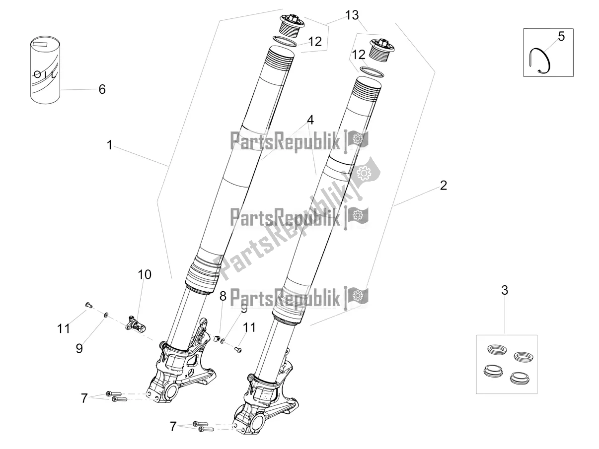 Todas as partes de Garfo Dianteiro Ohlins do Aprilia Tuono V4 Factory 1100 Superpole E5 2021