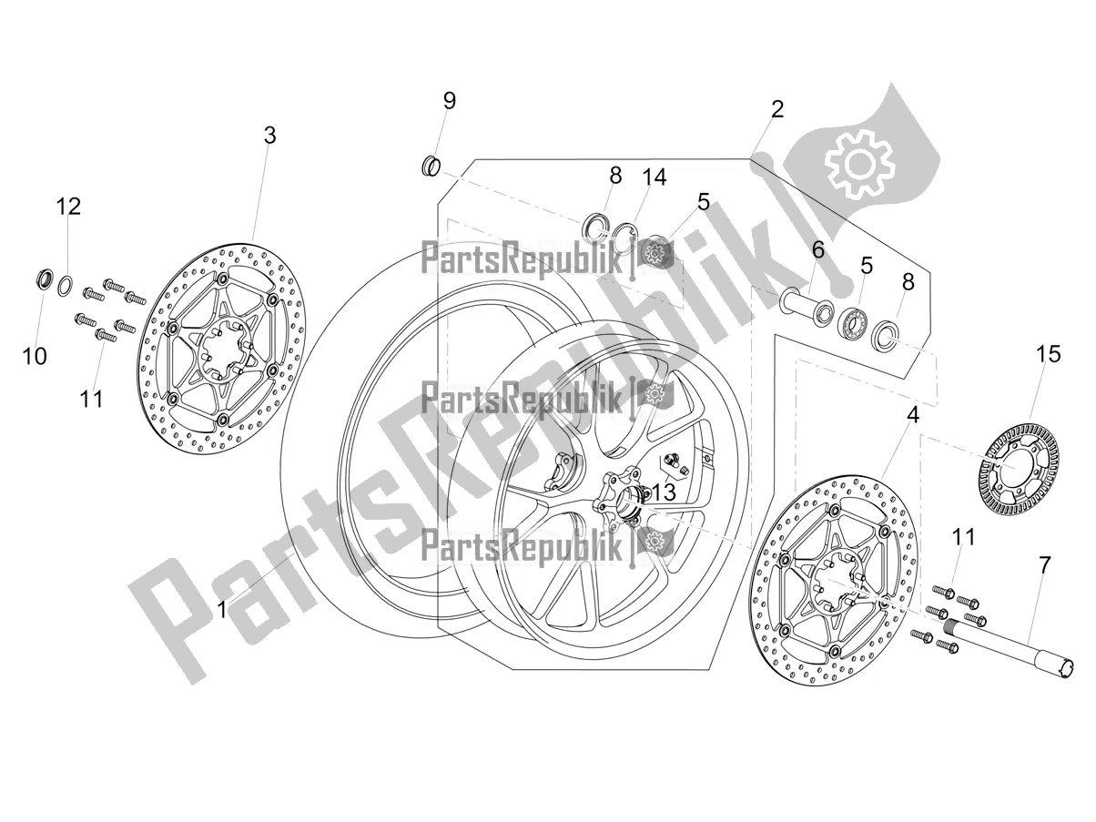 All parts for the Front Wheel of the Aprilia Tuono V4 Factory 1100 Superpole E5 2021