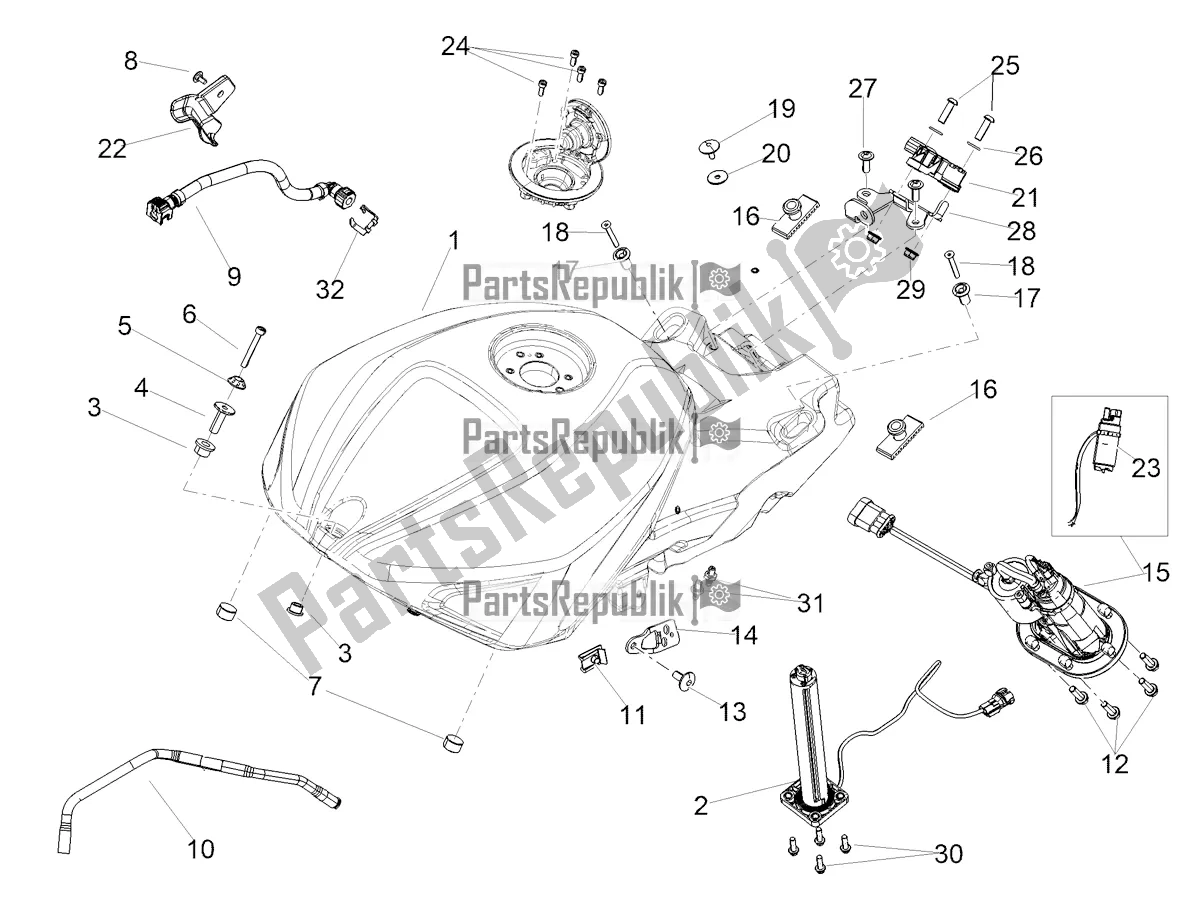 Alle onderdelen voor de Benzinetank van de Aprilia Tuono V4 Factory 1100 Superpole E5 2021