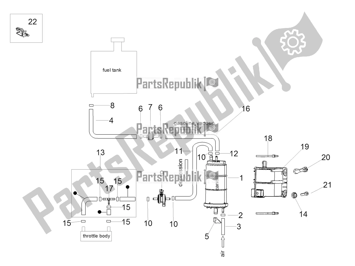 All parts for the Fuel Vapour Recover System of the Aprilia Tuono V4 Factory 1100 Superpole E5 2021