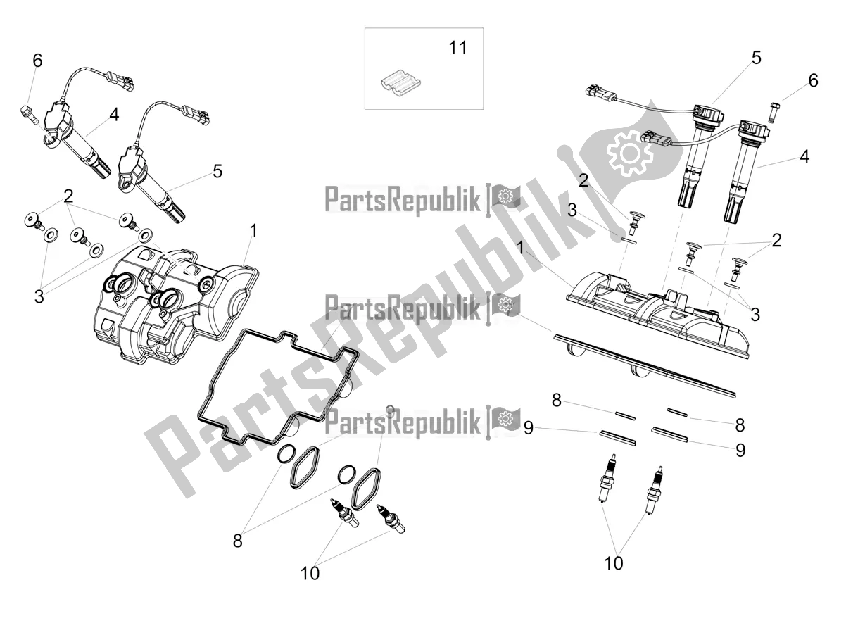 All parts for the Head Cover of the Aprilia Tuono V4 Factory 1100 Superpole E5 2021