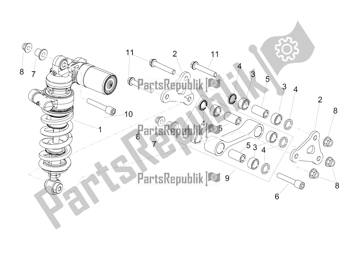 Alle onderdelen voor de Schokdemper van de Aprilia Tuono V4 Factory 1100 Superpole E5 2021