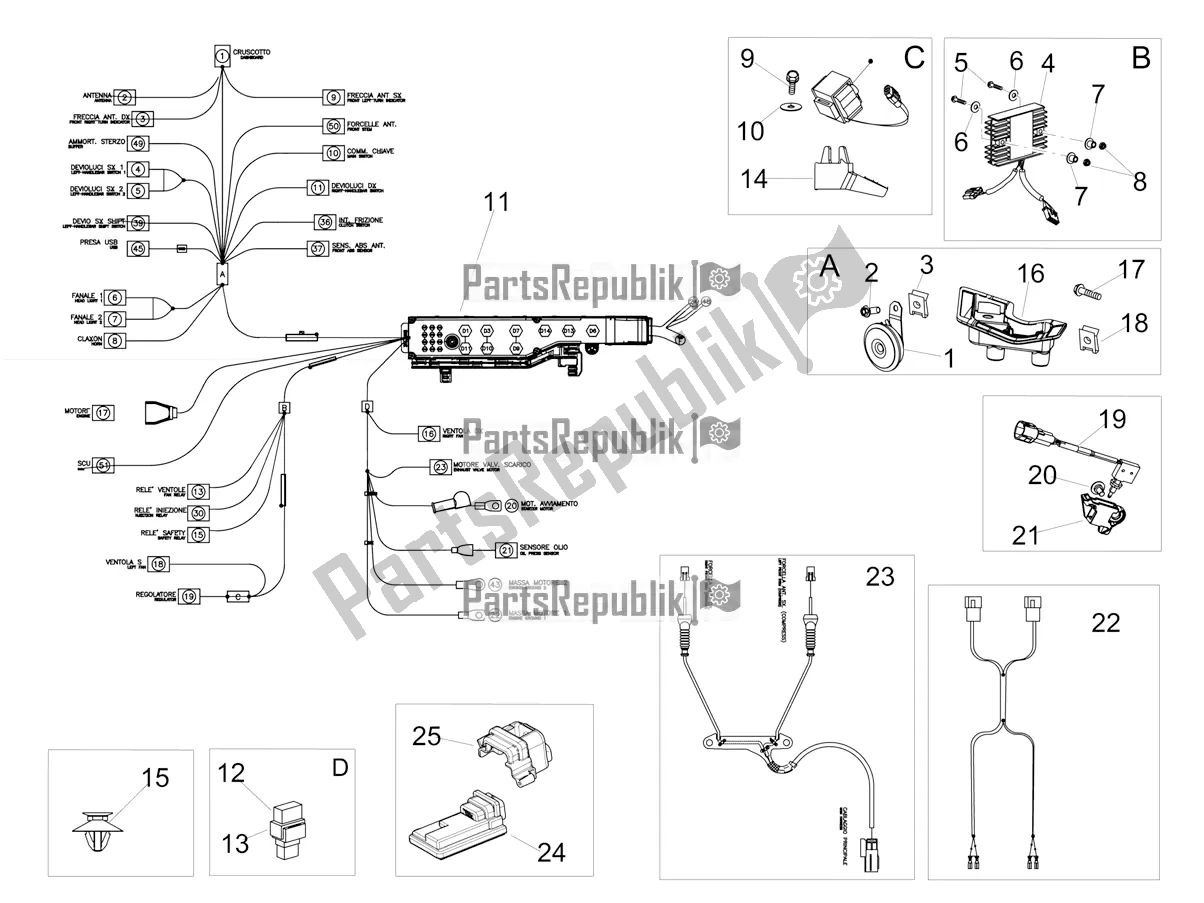 Tutte le parti per il Impianto Elettrico I del Aprilia Tuono V4 Factory 1100 Superpole USA 2019