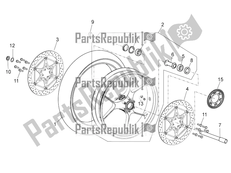 All parts for the Front Wheel of the Aprilia Tuono V4 Factory 1100 Superpole USA 2019