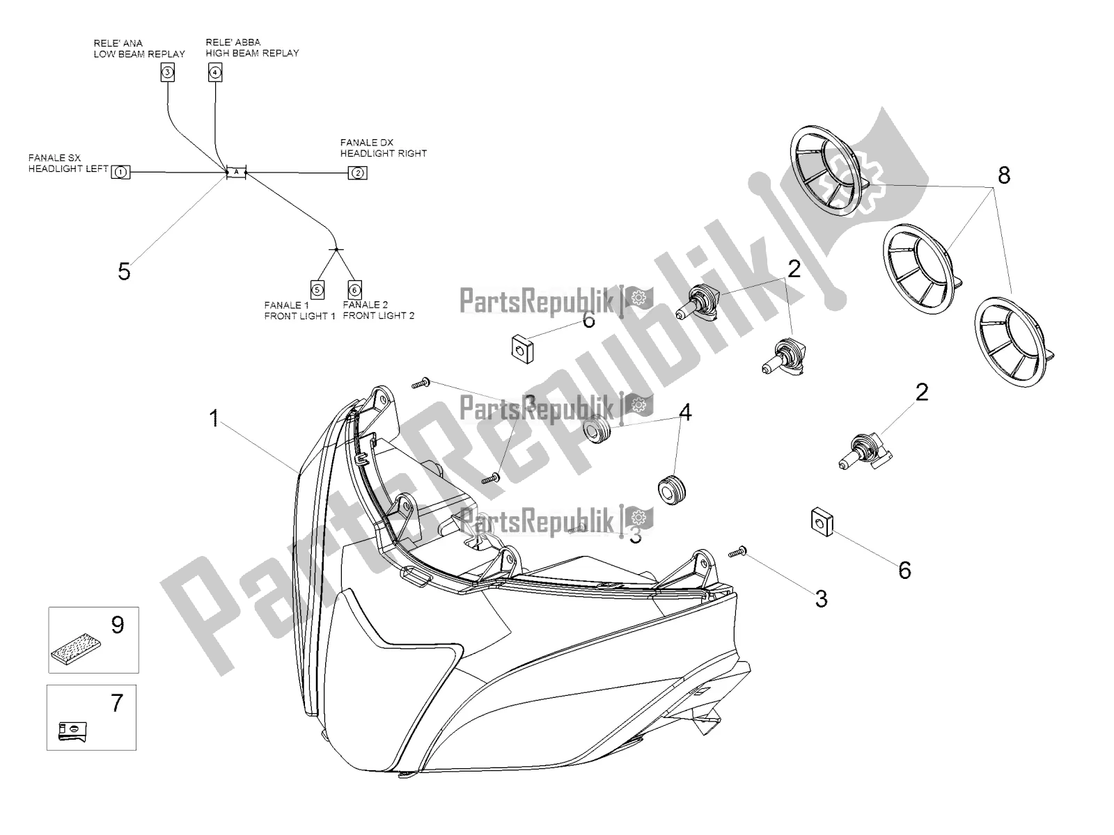 Toutes les pièces pour le Phare du Aprilia Tuono V4 Factory 1100 Superpole USA 2019