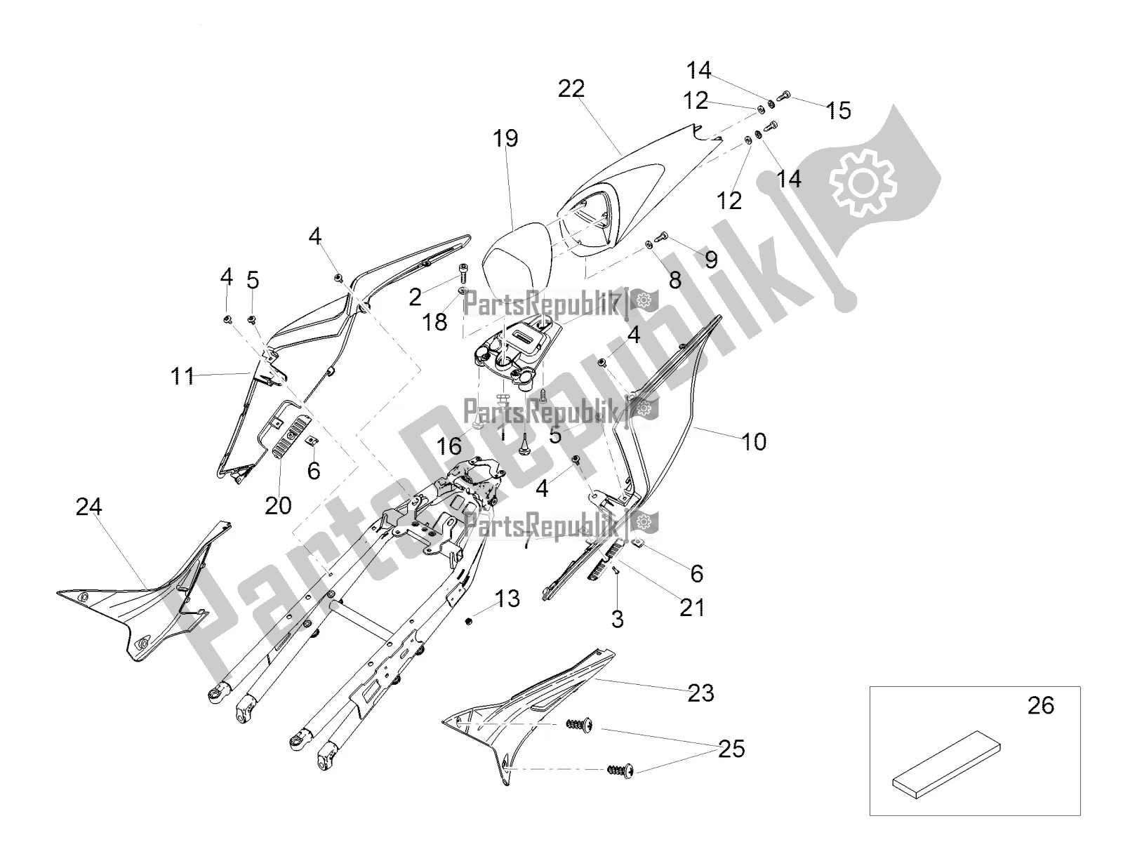 Todas as partes de Corpo Traseiro Eu do Aprilia Tuono V4 Factory 1100 Superpole USA 2019