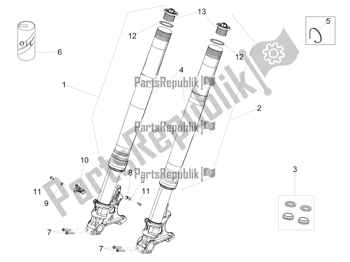 Alle onderdelen voor de Semi-active Fork van de Aprilia Tuono V4 Factory 1100 Superpole USA 2019