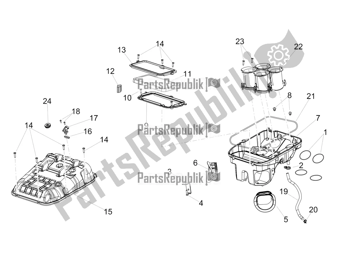 All parts for the Air Box of the Aprilia Tuono V4 Factory 1100 Superpole USA 2020