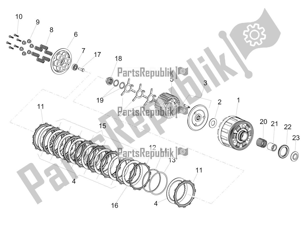 Alle onderdelen voor de Koppeling van de Aprilia Tuono V4 Factory 1100 Superpole USA 2020