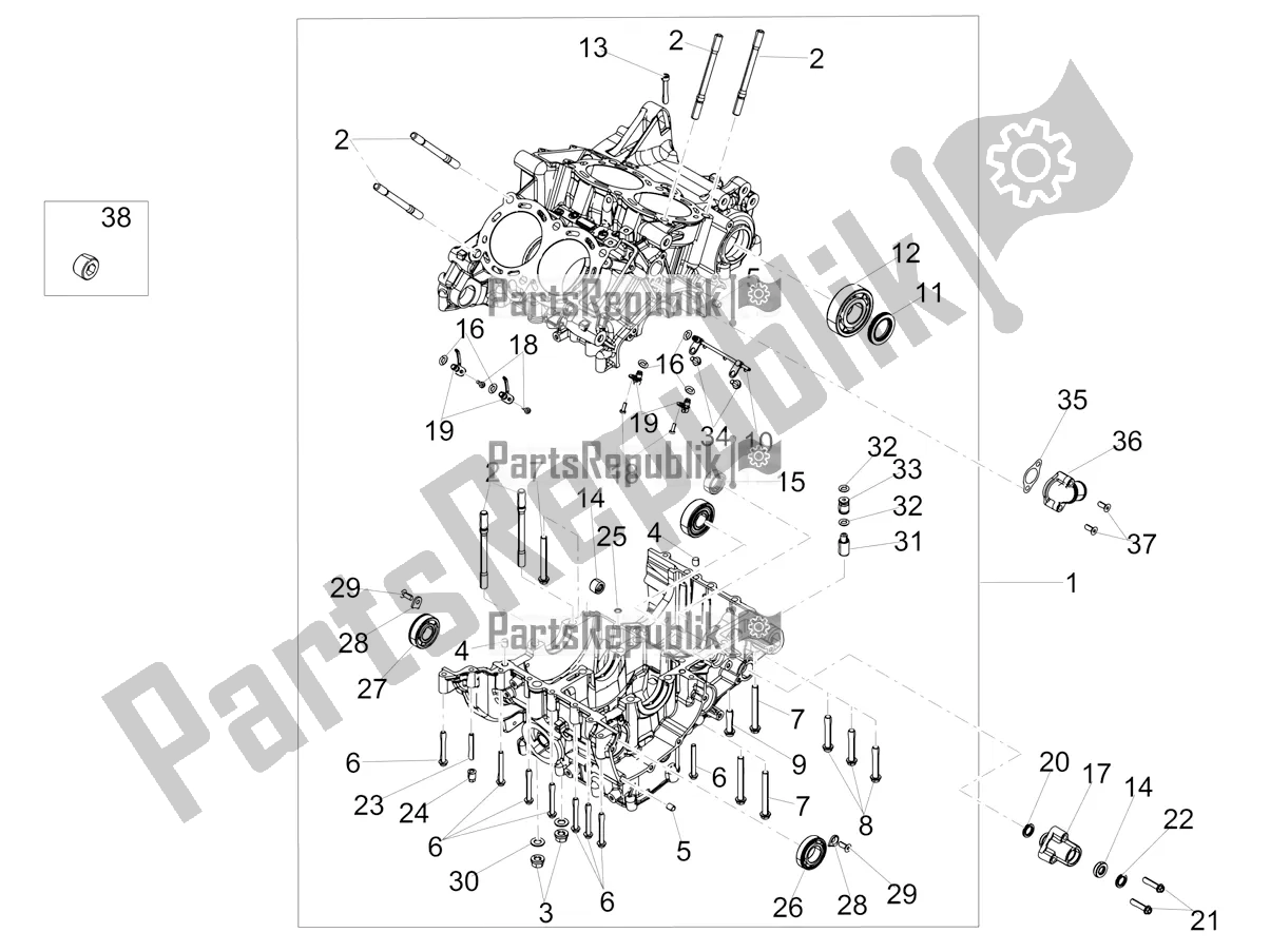 All parts for the Crankcases I of the Aprilia Tuono V4 Factory 1100 Superpole USA 2020