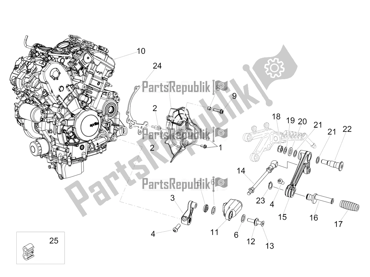 All parts for the Engine-completing Part-lever of the Aprilia Tuono V4 Factory 1100 Superpole USA 2020