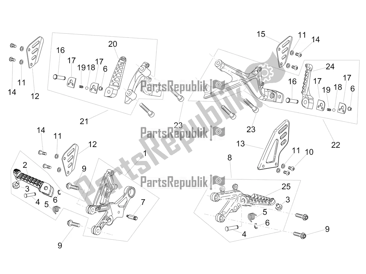 Alle onderdelen voor de Voetsteunen van de Aprilia Tuono V4 Factory 1100 Superpole USA 2020