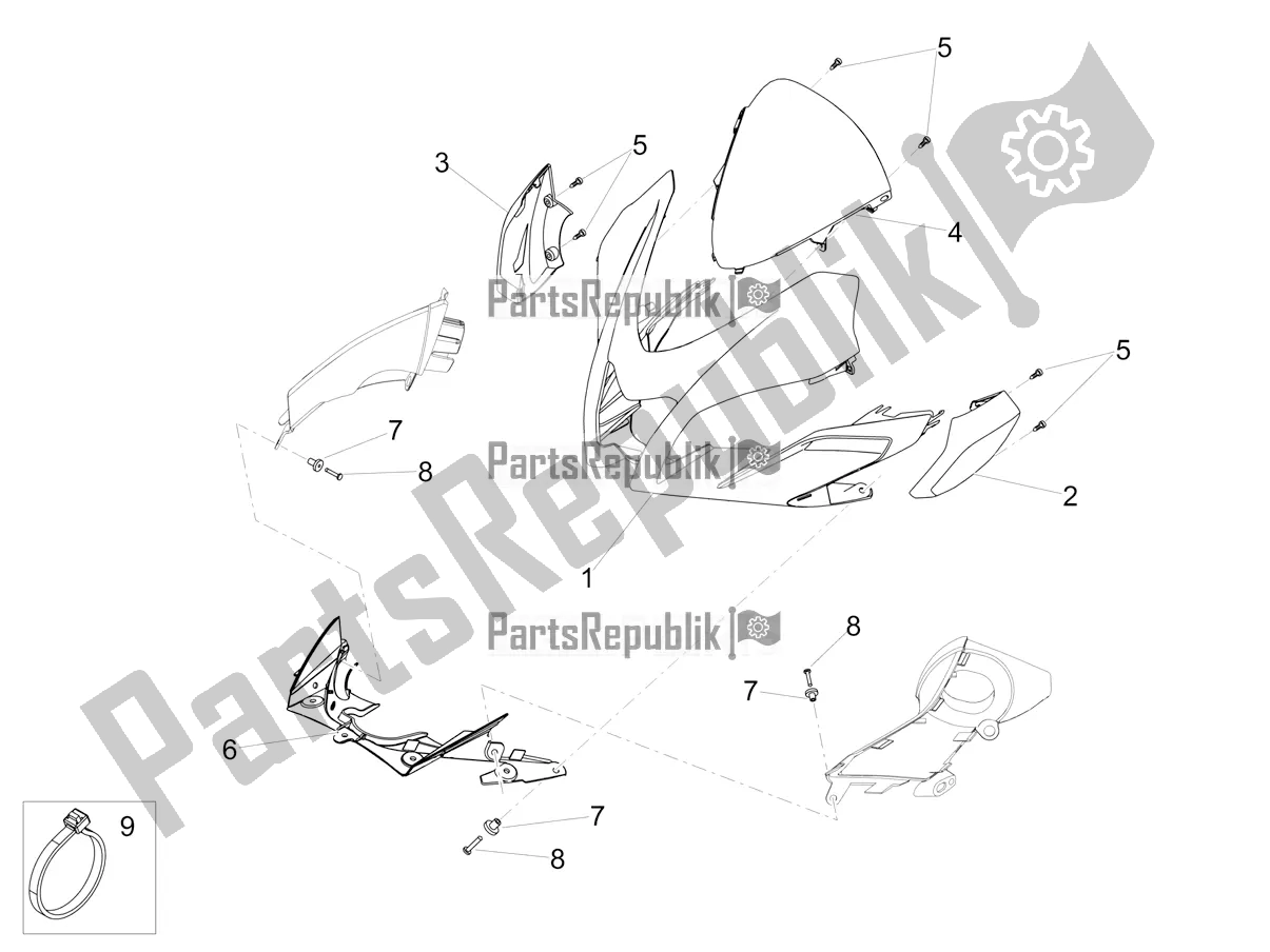 All parts for the Front Fairing of the Aprilia Tuono V4 Factory 1100 Superpole USA 2020