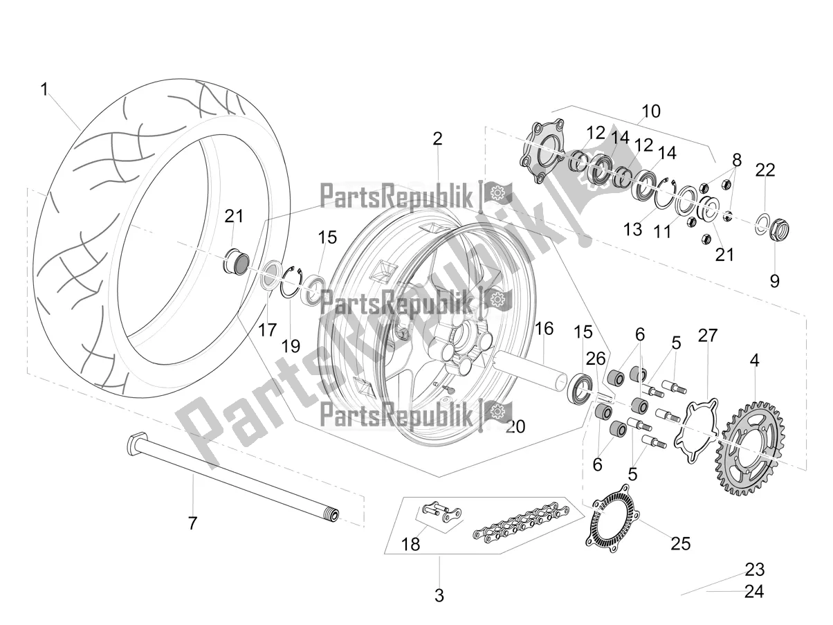 Tutte le parti per il Ruota Posteriore del Aprilia Tuono V4 Factory 1100 Superpole USA 2020