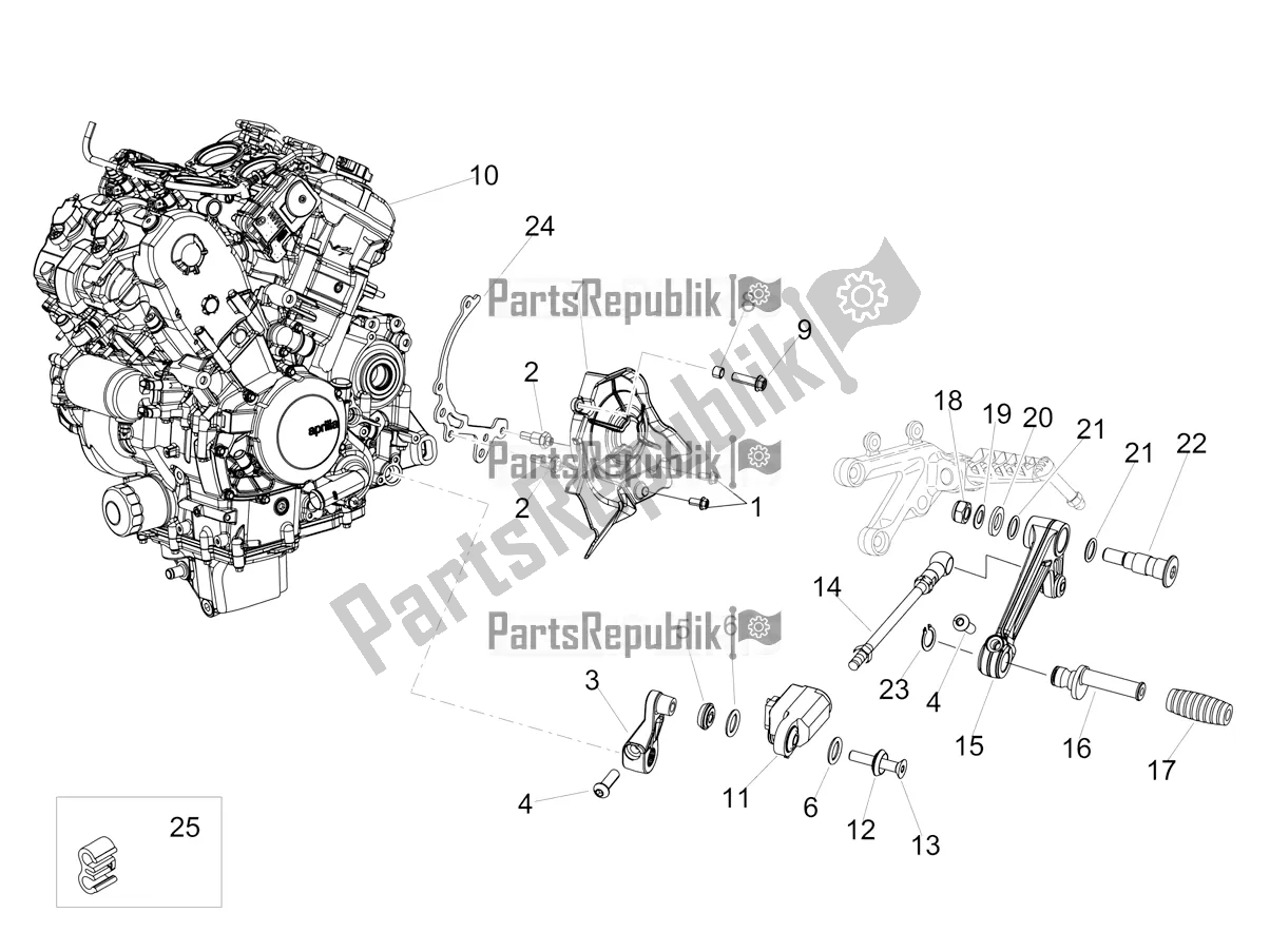 Alle onderdelen voor de Motor-completerende Deel-hendel van de Aprilia Tuono V4 Factory 1100 Superpole USA 2022