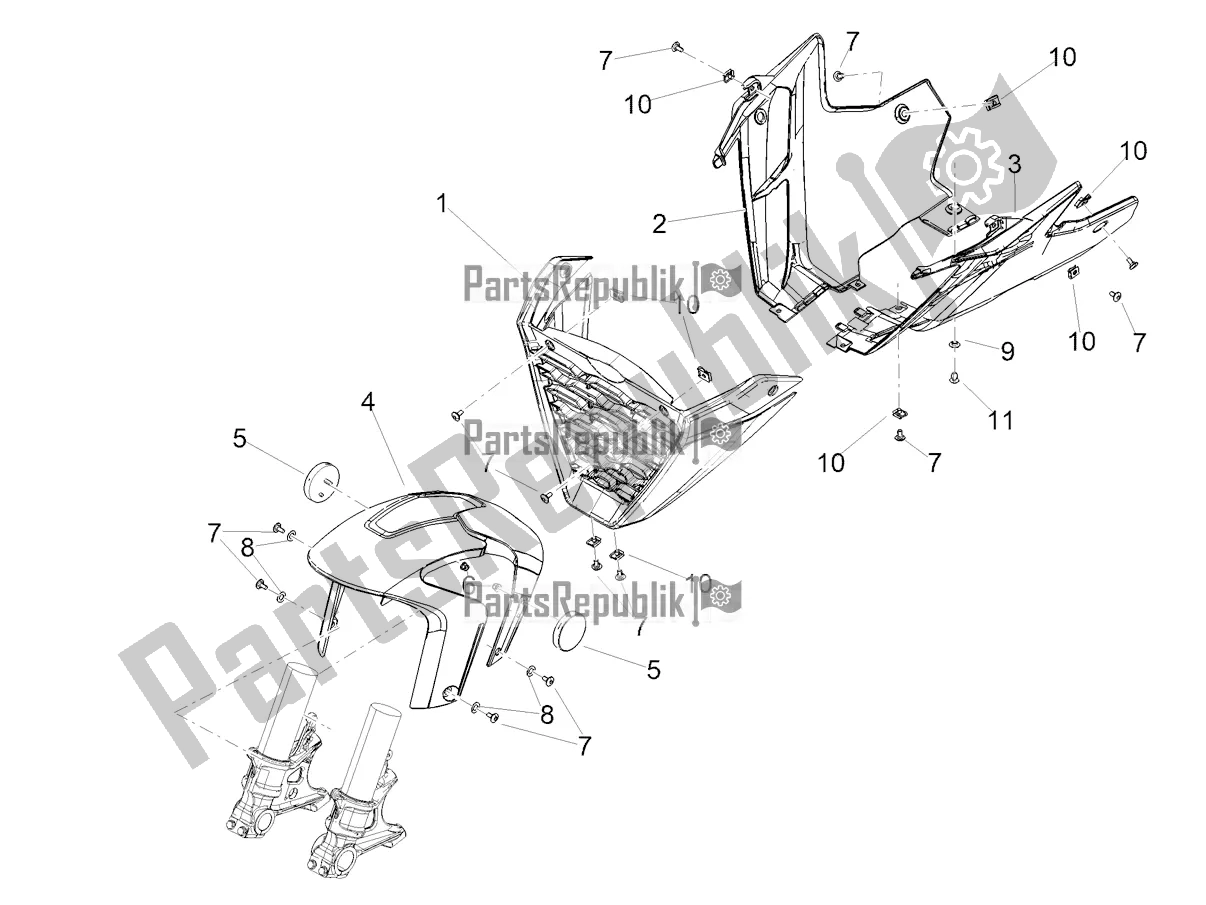 Todas as partes de Pilar-guarda-lamas Dianteiro do Aprilia Tuono V4 Factory 1100 Superpole USA 2022