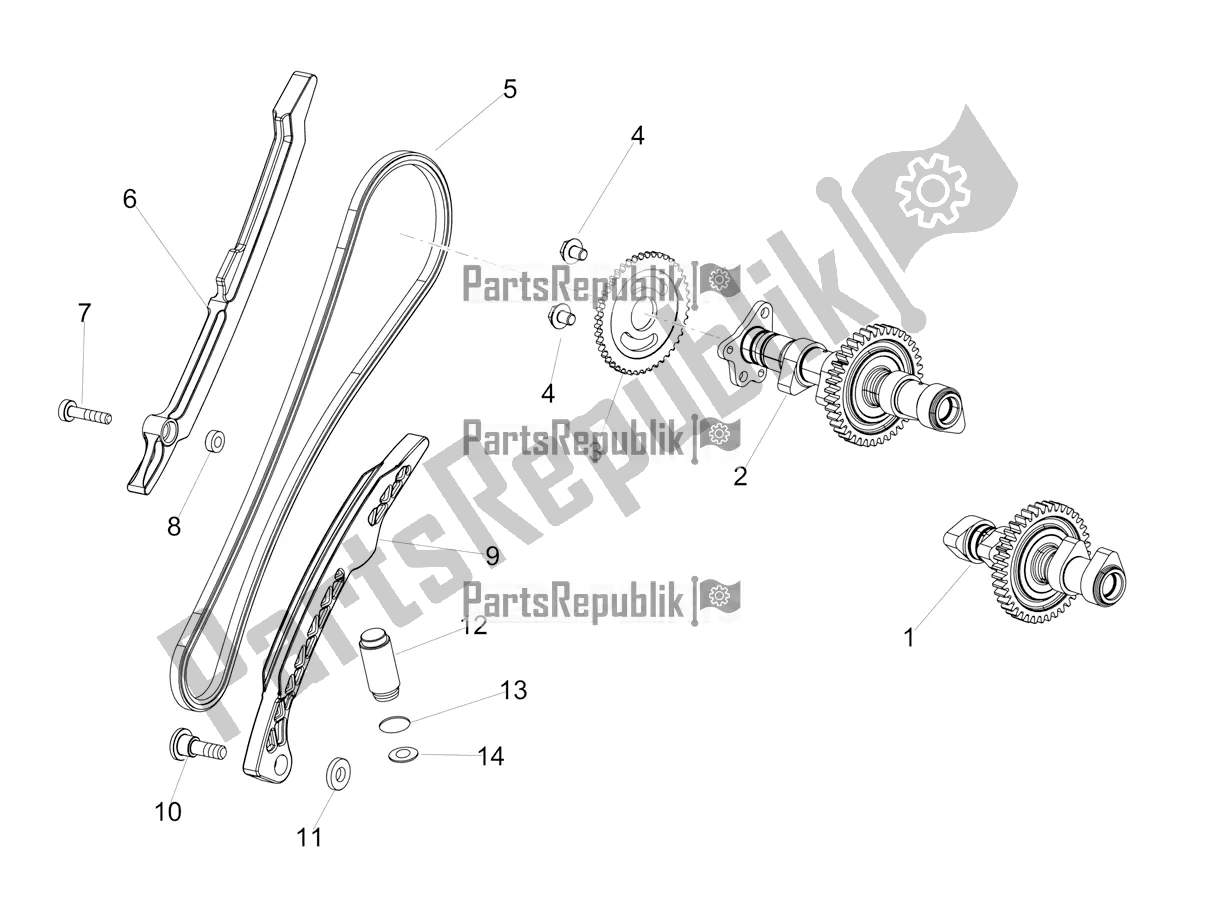 Alle onderdelen voor de Achterste Cilinder Timing Systeem van de Aprilia Tuono V4 Factory 1100 Superpole USA 2022