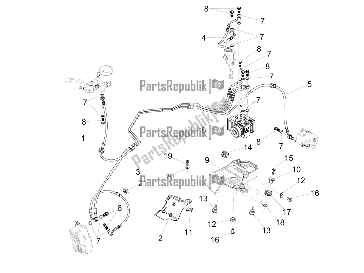 All parts for the Abs Brake System of the Aprilia Tuono V4 Factory 1100 Superpole USA E4 2021