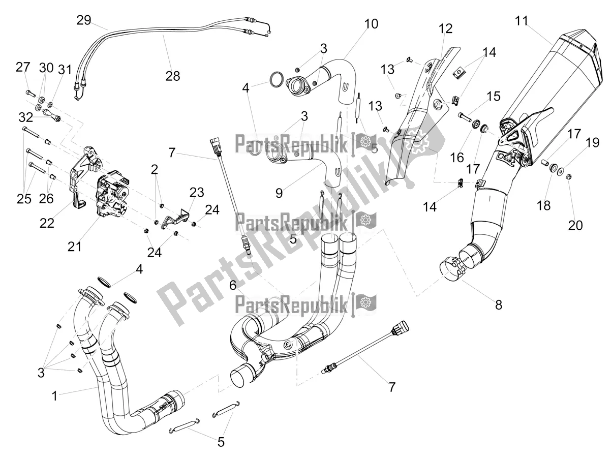 Alle onderdelen voor de Uitlaat van de Aprilia Tuono V4 Factory 1100 Superpole USA E4 2021