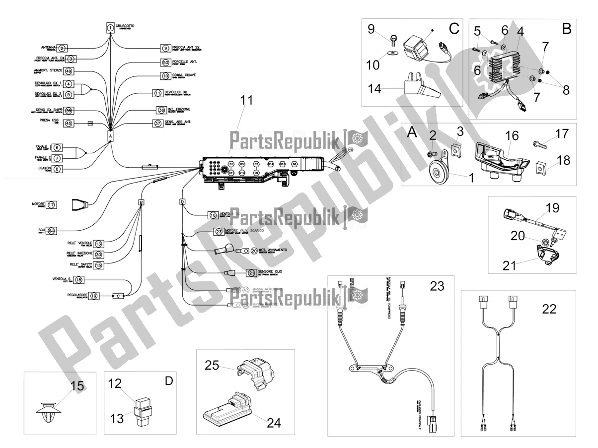 Todas las partes para Sistema Eléctrico Frontal de Aprilia Tuono V4 Factory 1100 Superpole USA E4 2021