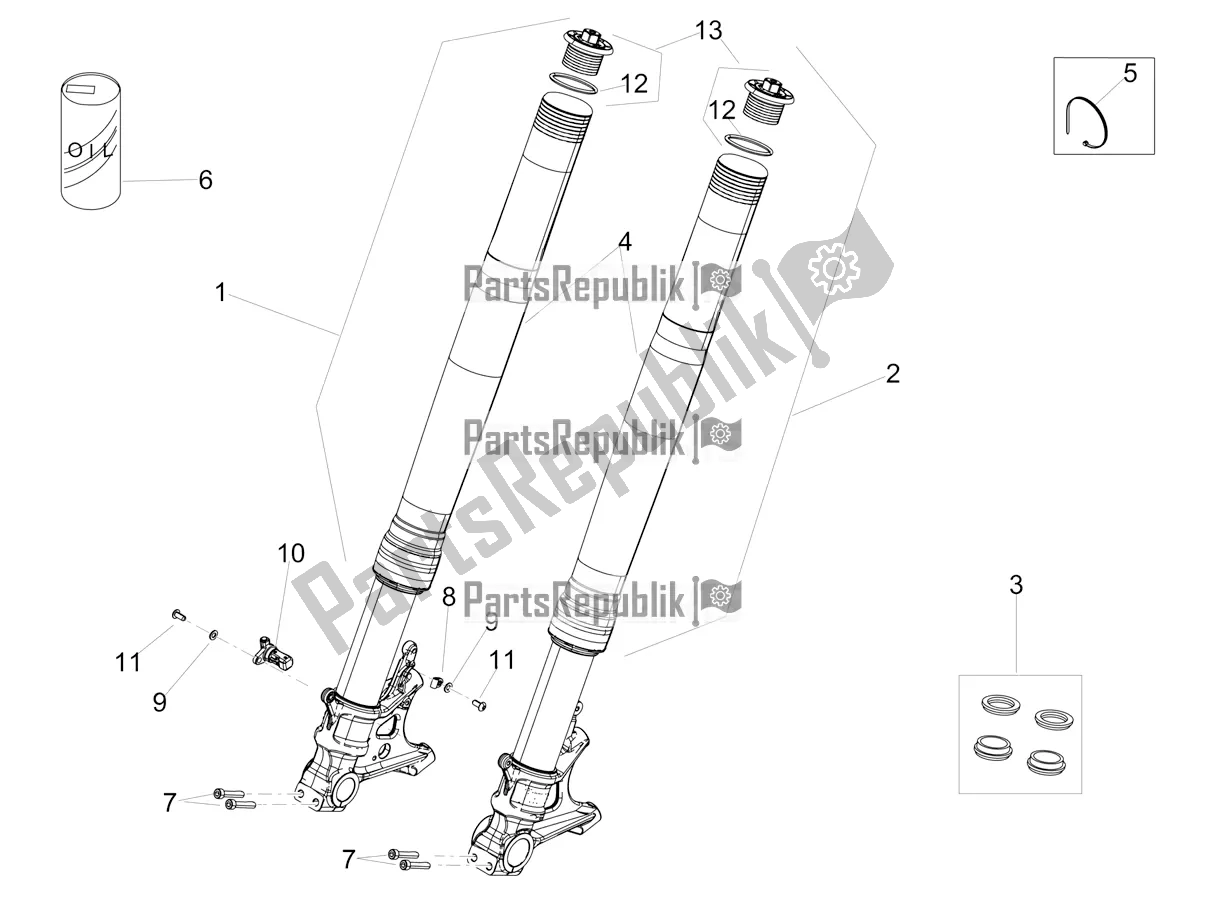 Tutte le parti per il Forcella Anteriore Ohlins del Aprilia Tuono V4 Factory 1100 Superpole USA E4 2021