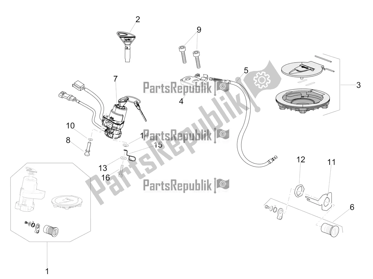 Todas as partes de Fechaduras do Aprilia Tuono V4 Factory 1100 Superpole USA E4 2021