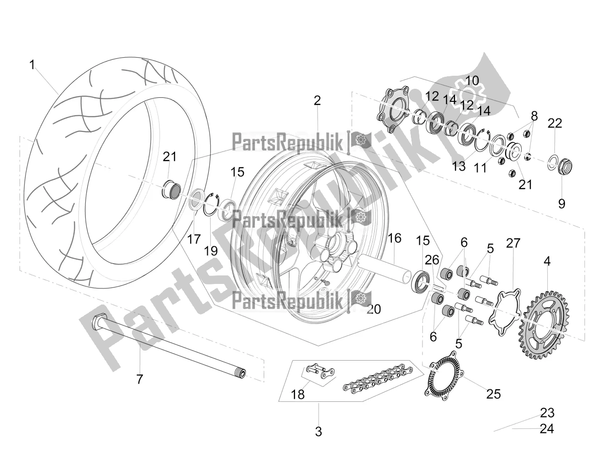 All parts for the Rear Wheel of the Aprilia Tuono V4 Factory 1100 Superpole USA E4 2021