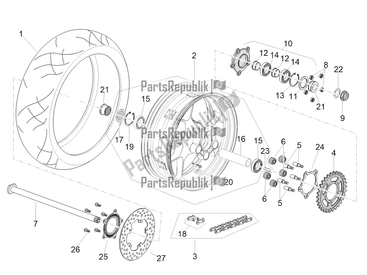 Alle Teile für das Hinterrad des Aprilia Tuono V4 Factory 1100 Superpole USA E5 2021