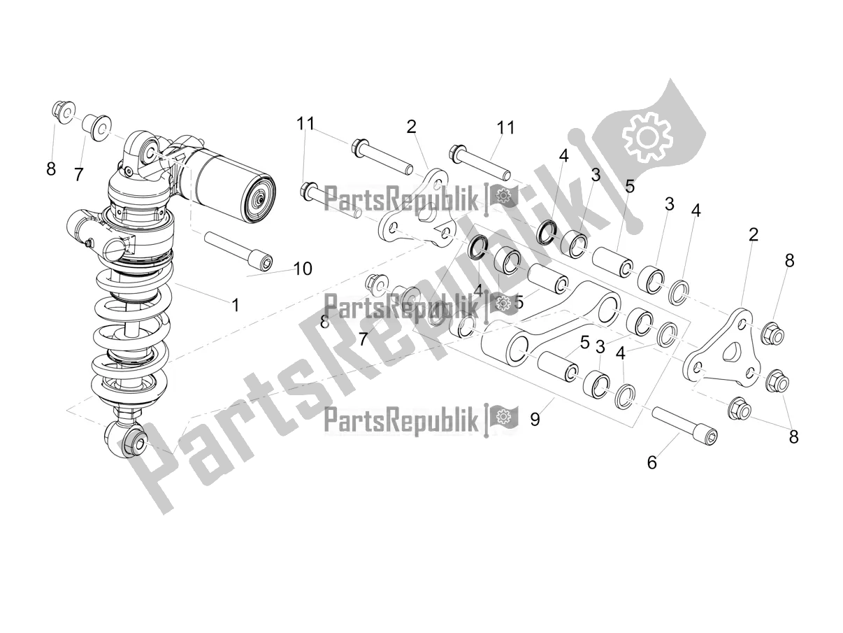 All parts for the Shock Absorber of the Aprilia Tuono V4 Factory 1100 Superpole USA E5 2021