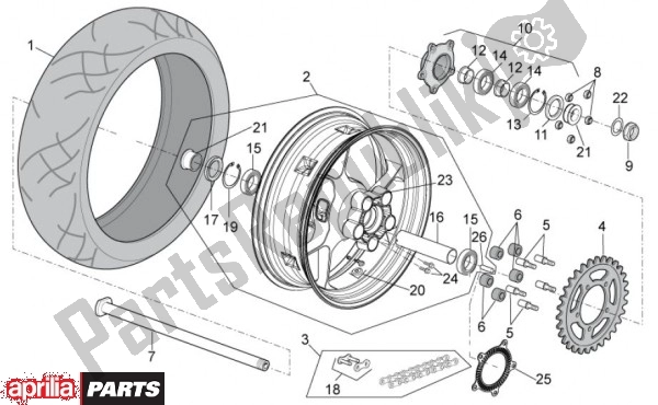 All parts for the Rear Wheel of the Aprilia Tuono V4 R 4 T Aprc 77 1000 2011