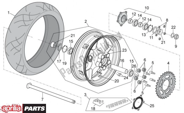 Todas as partes de Roda Traseira do Aprilia Tuono V4 R 4 T Aprc 77 1000 2011