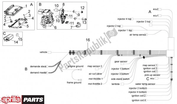 Todas las partes para Elektrische Installatie Iii de Aprilia Tuono V4 R 4 T Aprc 77 1000 2011