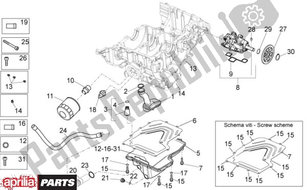 Alle onderdelen voor de Oliepomp van de Aprilia Tuono V4 R 4 T Aprc 77 1000 2011