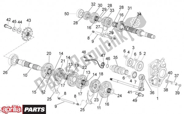 Alle onderdelen voor de Versnellingsbak van de Aprilia Tuono V4 R 4 T Aprc 77 1000 2011