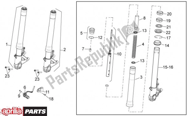 Tutte le parti per il Forcella Anteriore del Aprilia Tuono V4 R 4 T Aprc 77 1000 2011