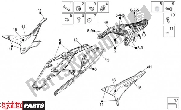 Todas as partes de Zijbekledingen do Aprilia Tuono V4 R 4 T Aprc 77 1000 2011