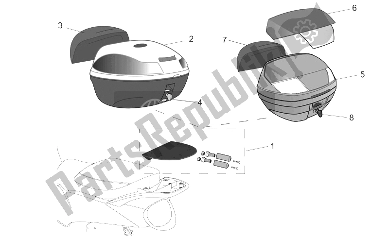 Toutes les pièces pour le Acc. - Top / étuis I du Aprilia Scarabeo 250 Light E3 2006