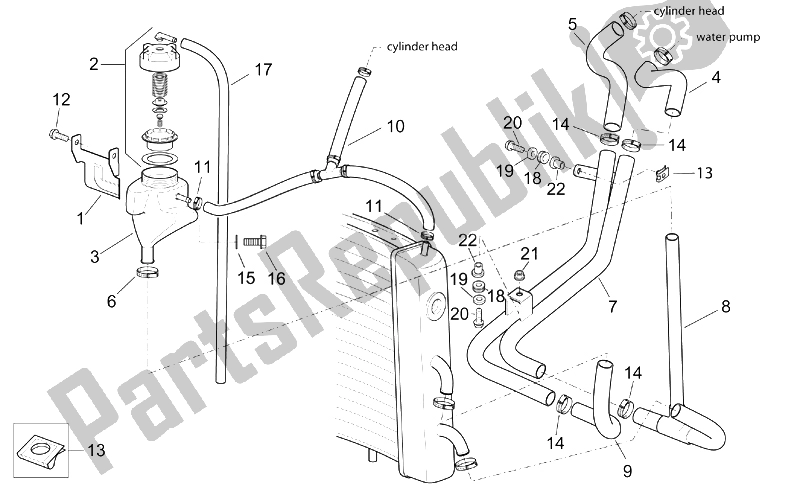 Toutes les pièces pour le Système De Refroidissement du Aprilia Scarabeo 125 200 E2 ENG Piaggio 2003