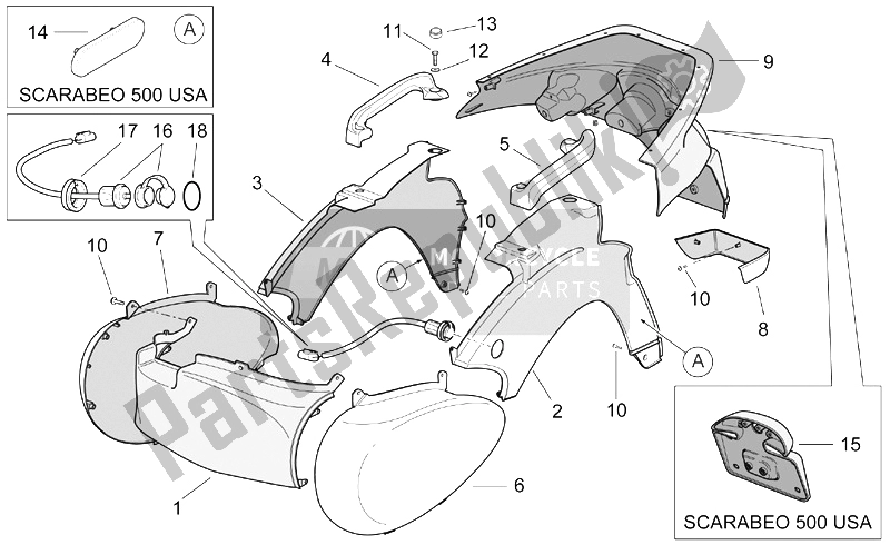 All parts for the Rear Body of the Aprilia Scarabeo 500 2003