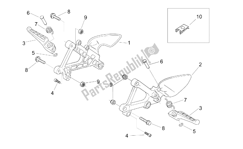 Tutte le parti per il Poggiapiedi Anteriori del Aprilia RS 50 Tuono 2003