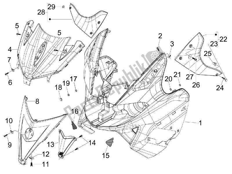 Alle Teile für das Frontschild des Aprilia SR MAX 125 2011