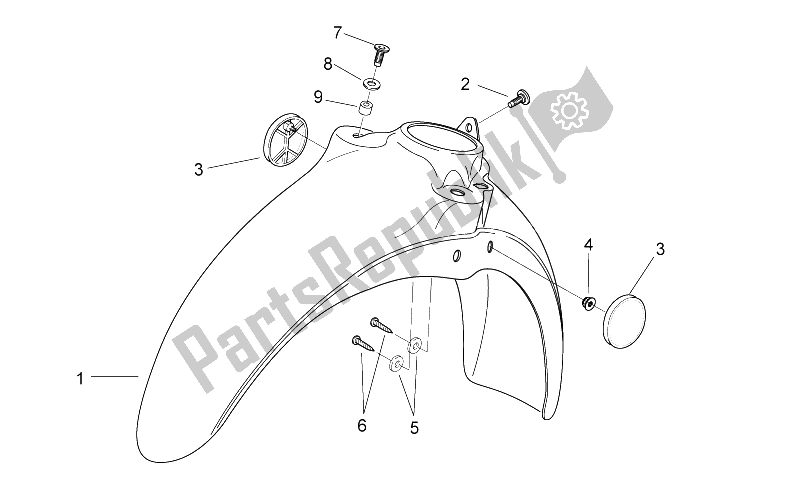 Alle onderdelen voor de Front Body Vi - Voorspatbord van de Aprilia Scarabeo 50 2T E2 ENG Piaggio 2005