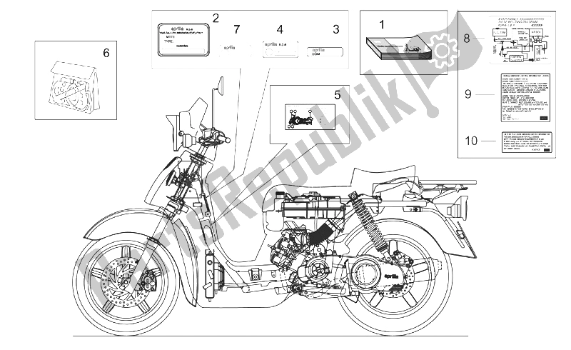 All parts for the Plate Set And Handbooks of the Aprilia Scarabeo 125 150 200 ENG Rotax 1999