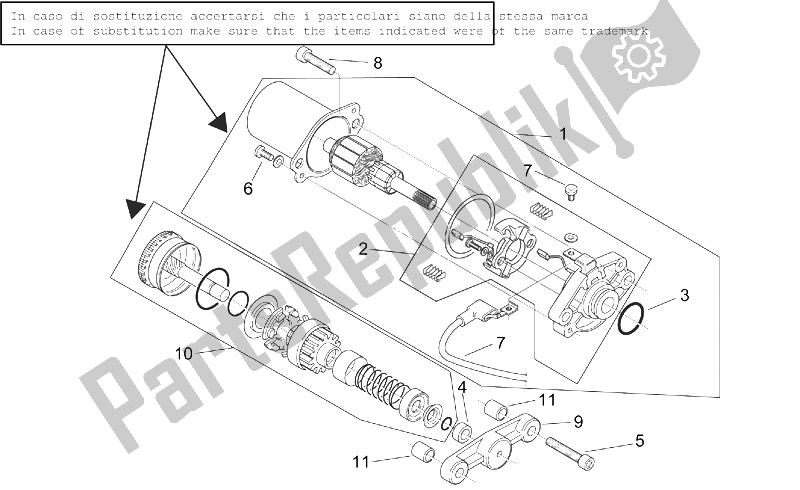 All parts for the Starter Motor of the Aprilia SR 50 H2O NEW DI Tech 2004