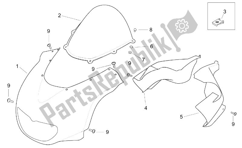 Alle Teile für das Vorderkörper I des Aprilia RS 125 Tuono 2003