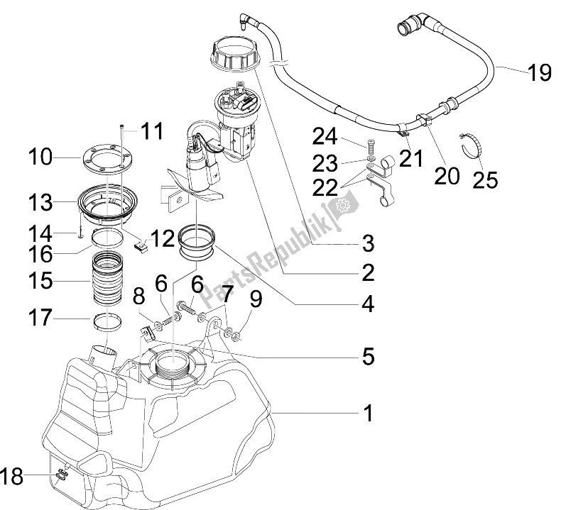 All parts for the Fuel Tank of the Aprilia SR MAX 125 2011