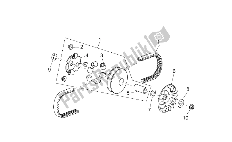 Toutes les pièces pour le Ensemble Variateur du Aprilia Scarabeo 125 200 IE Light 2009