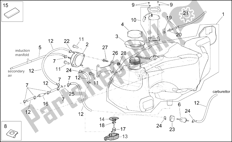 All parts for the Fuel Tank of the Aprilia Scarabeo 125 250 E2 ENG Piaggio 2004