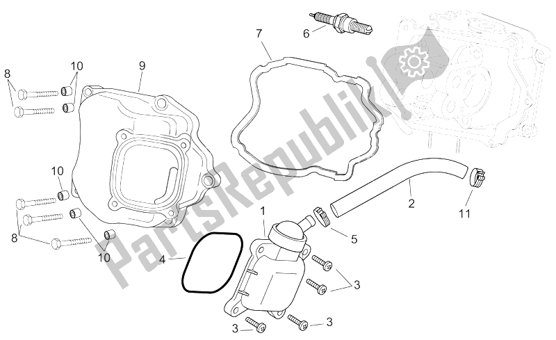 Alle Teile für das Kopfbedeckung Kpl. Des Aprilia Scarabeo 250 Light E3 2006