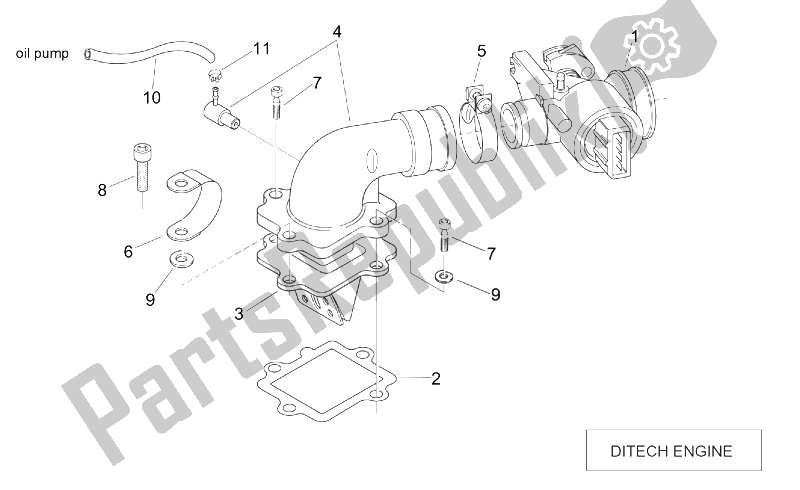 All parts for the Throttle Body (ditech) of the Aprilia SR 50 H2O Ditech Carb 2000